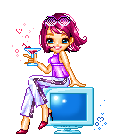 pixel girl sitting on a pc monitor